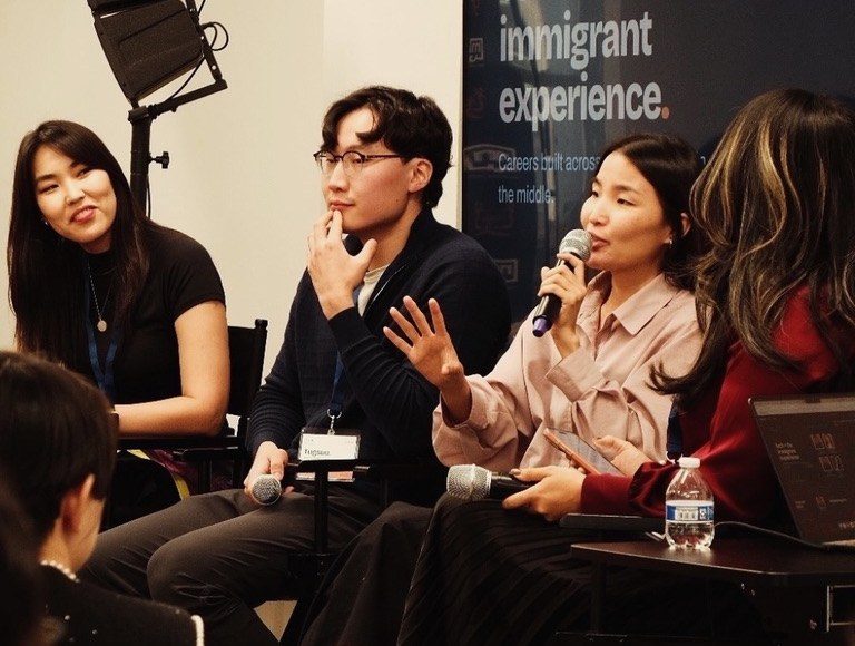 Binderiya speaking during the panel
